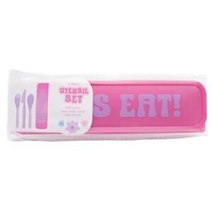 Brightstar "Let's Eat" Reusable 4 Pcs Utensil Set Back To School Pink Purple